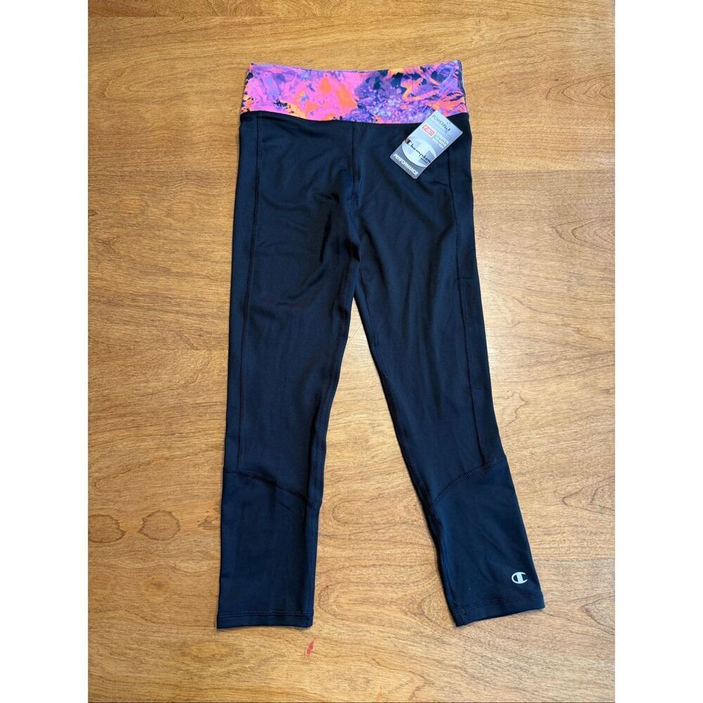NWT Champion Women's Power Flex Performance Novelty Capri Leggings Black Size XS